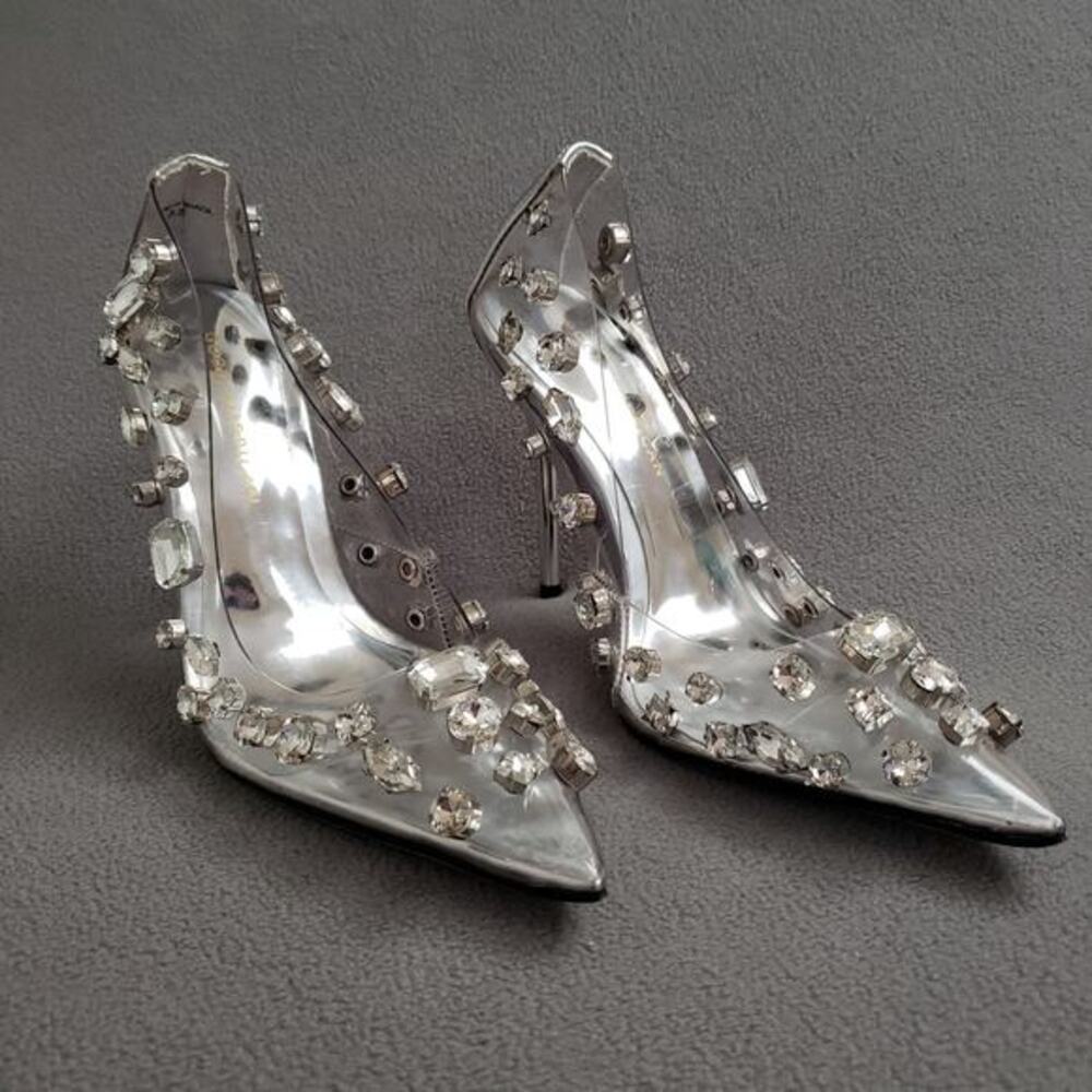 Good American Diamonds Forever Heel in Glass Size 5.5‎ GAME-WZ4 Silver Crystals